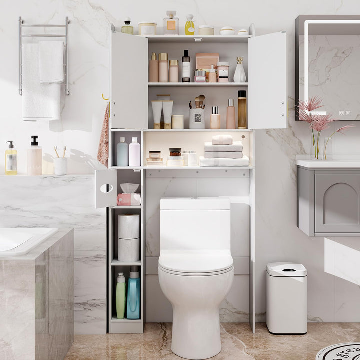 Giantex Over The Toilet Storage Cabinet with LED Light Doors Toilet Paper Holder