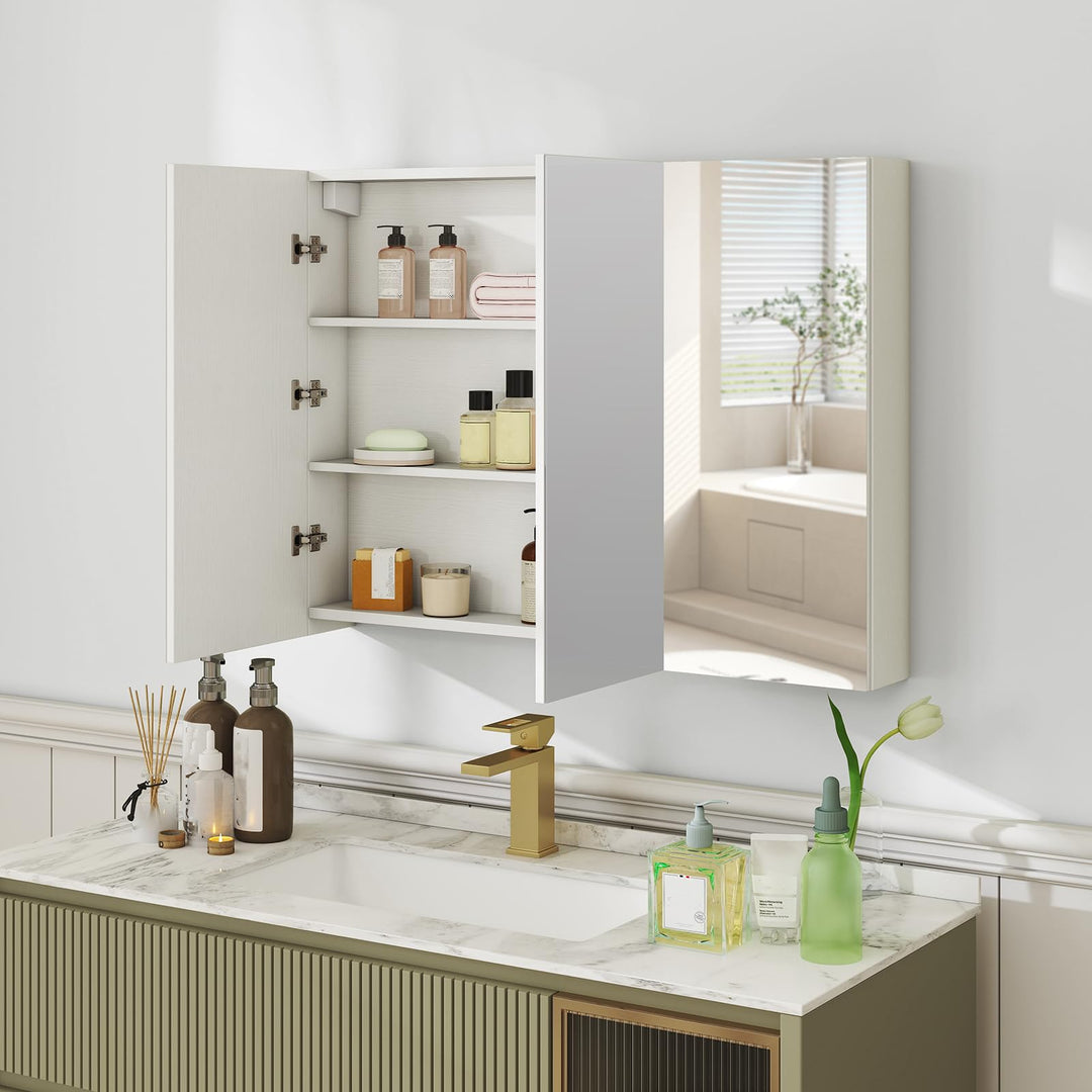 Giantex Wall Mounted Medicine Cabinet with 3 Frameless Mirrored Doors &amp; Mounting Hardware
