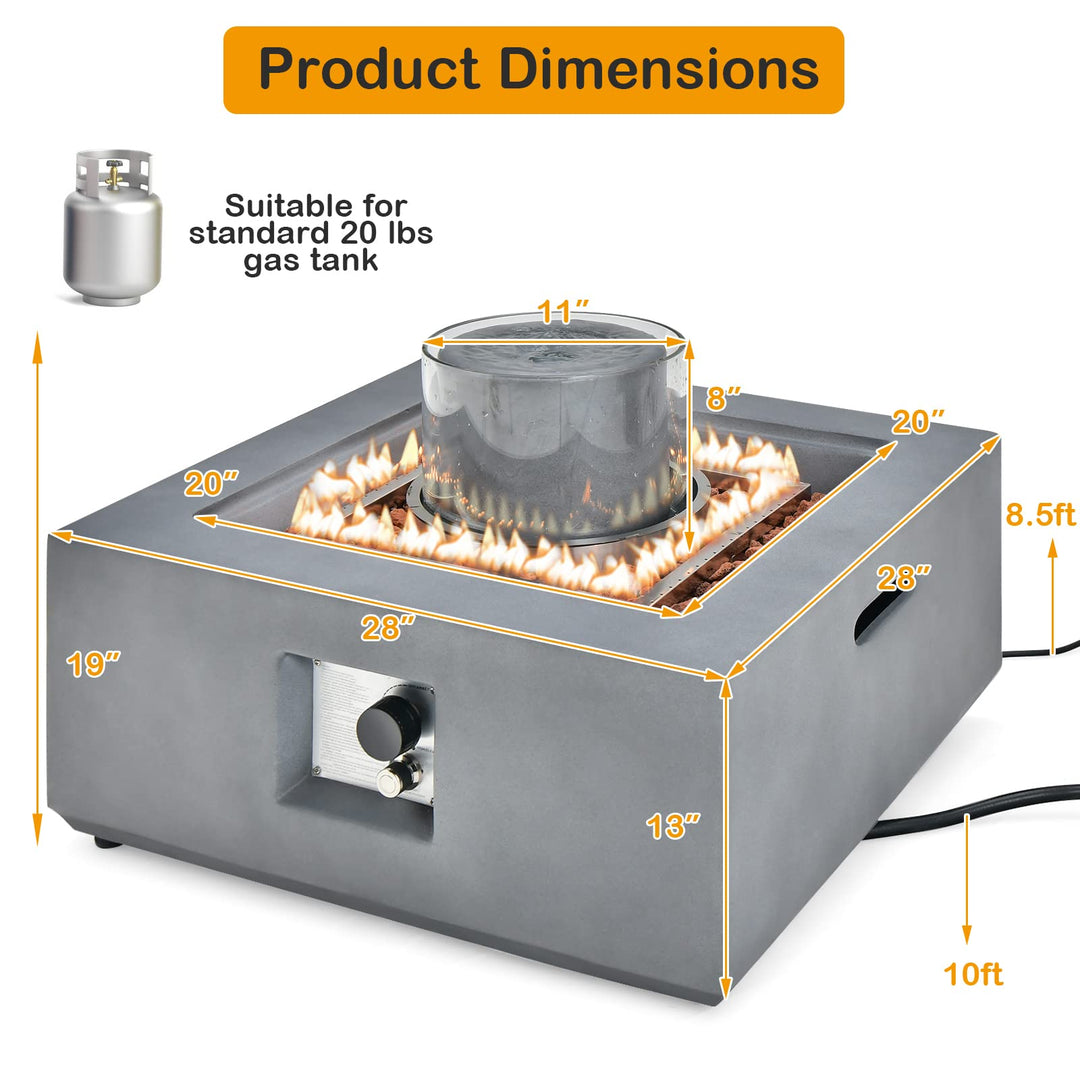 Giantex Fountain Fire Pit Table - 50,000 BTU Square Fire Table w/ Middle Fountain