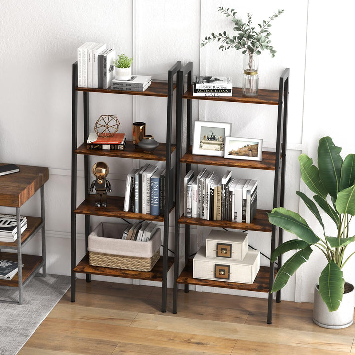 Giantex Industrial 4-Tier Bookshelf, Ladder Bookshelf with Metal Frame, Anti-Tipping Kits