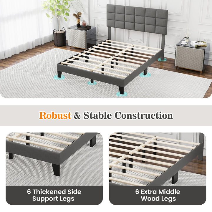 Giantex Full Size Platform Bed, Linen Fabric Upholstered Bed Frame with Adjustable Headboard &amp; Wooden Slat Support