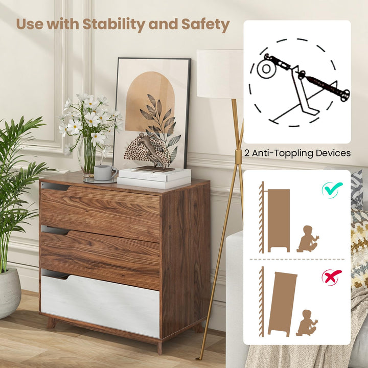 Giantex 3-Drawer Dresser for Bedroom - Small Chest of Drawers, Rustic Farmhouse Storage Cabinet, Walnut &amp; White