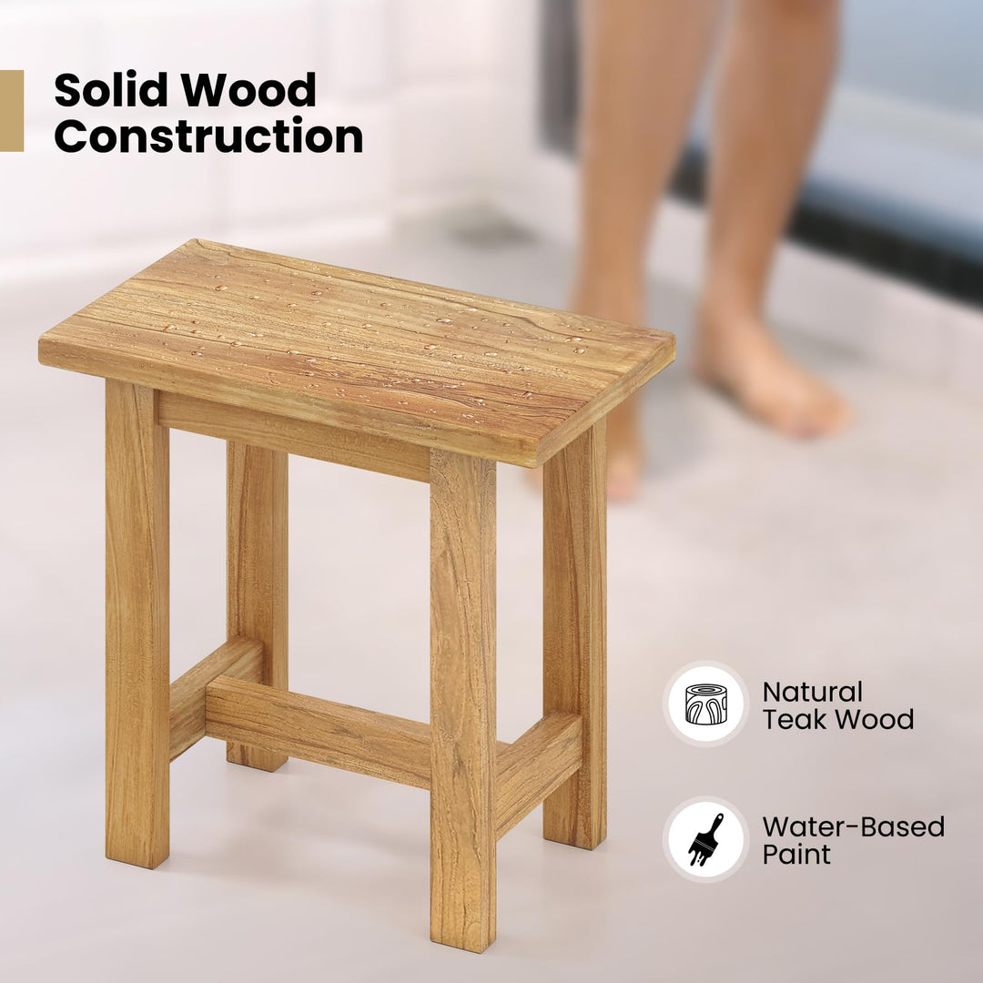 Giantex Teak Shower Bench Stool with Waterproof Spa Bath Seat for Seniors 20&