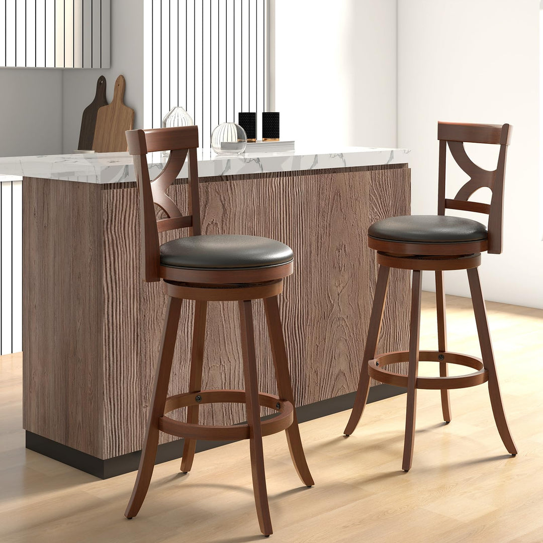 Giantex Bar Stools Set of 2, 30.5" Counter Height Bar Dining Chairs with Back &amp; Footrest, Rubber Wood Frame