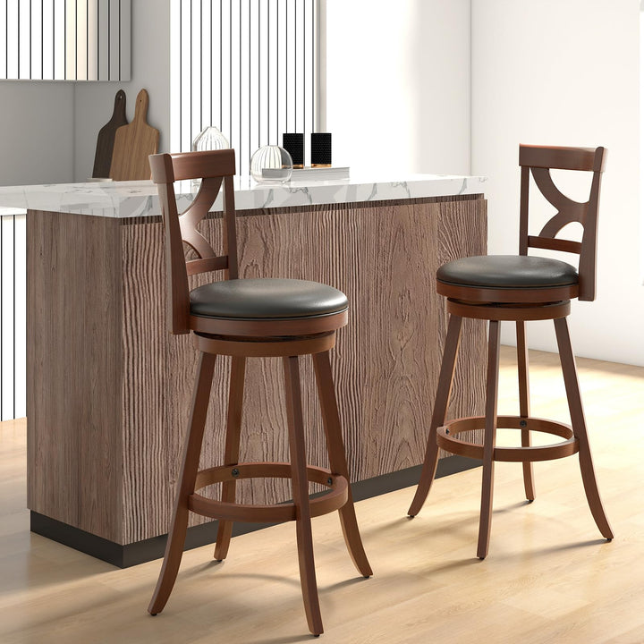 Giantex Bar Stools Set of 2, 30.5" Counter Height Bar Dining Chairs with Back &amp; Footrest, Rubber Wood Frame