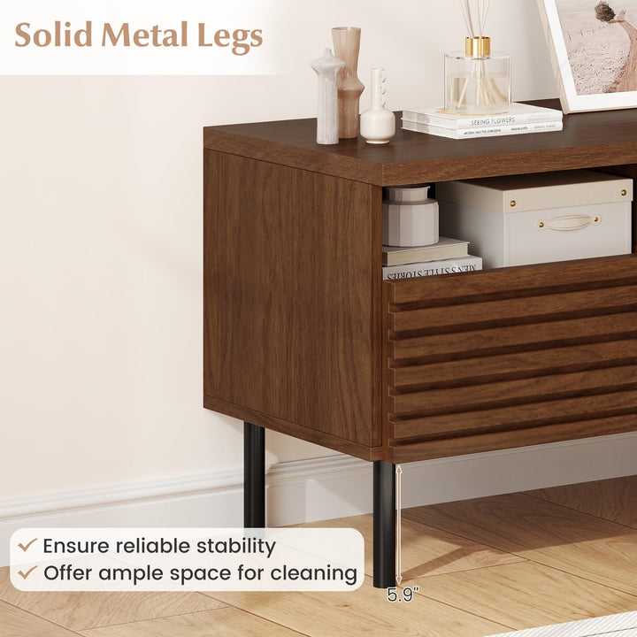 Giantex Mid Century Modern TV Stand with Fluted Entertainment Center