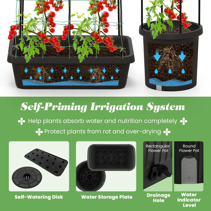 Giantex Set of 2 Raised Garden Bed w/Trellis &amp; Plant Cage, Planter Box w/ 71” Cucumber Trellis