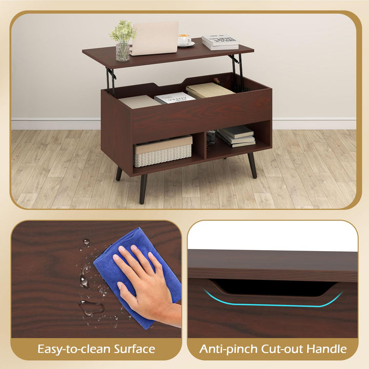 Giantex Lift Top Coffee Table Modern Cocktail Table w/Hidden Compartment &amp; 2 Open Shelves