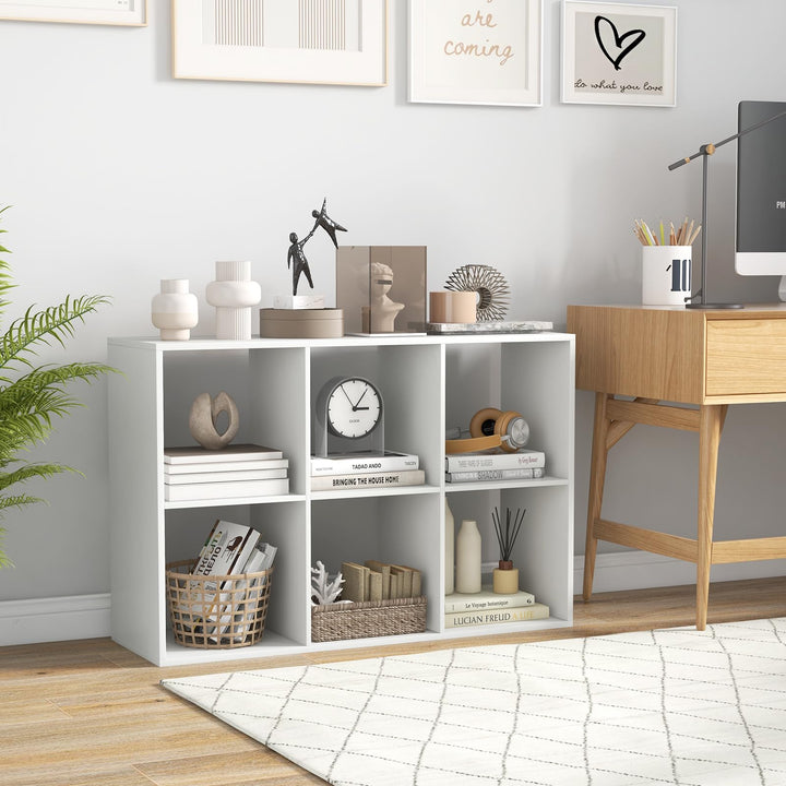 Giantex 6-Cube Bookcase, White Cubby Bookshelf w/Back Guardrail &amp; Anti-Tipping Kits