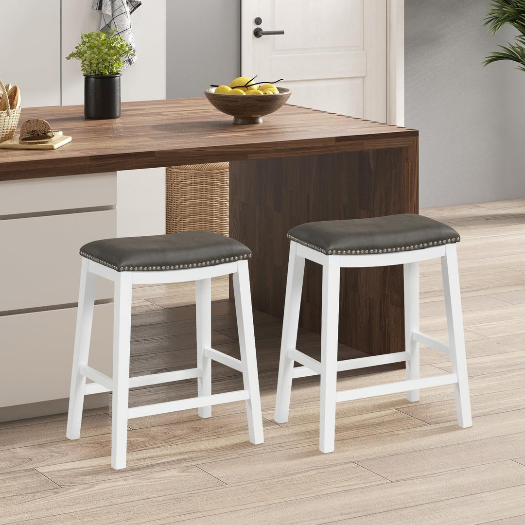 Giantex 26" Counter Height Bar Stools Set of 2, Faux PVC Leather Farmhouse Barstools w/Padded Seat