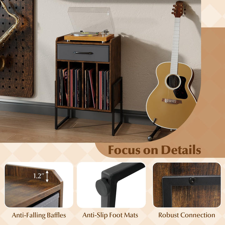 Giantex Record Player Stand 2-Tier Turntable Stand with Fabric Drawer