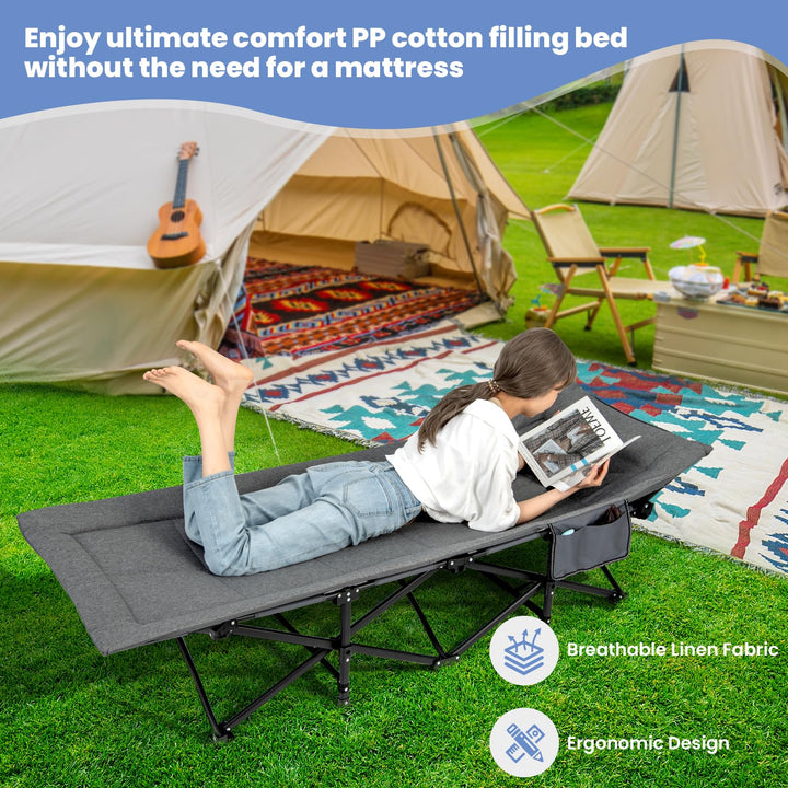 Giantex Folding Camping Cot for Adults - Sleeping Cot Bed with Carry Bag, Cushion &amp; Headrest, 10 Foots
