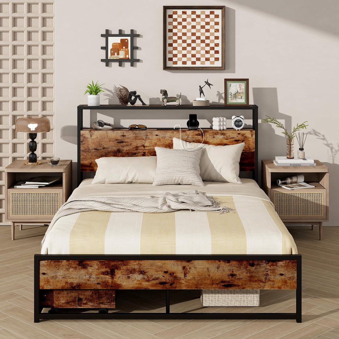Giantex Queen/Full Size Bed Frame with 2-Tier Storage Headboard