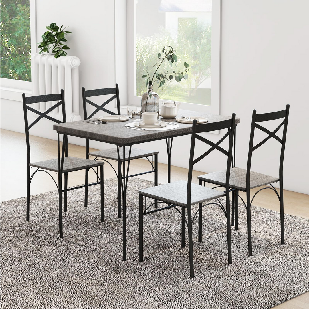 Giantex 5-Piece Dining Table Set, Modern Rectangular Dining Table &amp; 4 Dining Chairs Set with Metal Frame