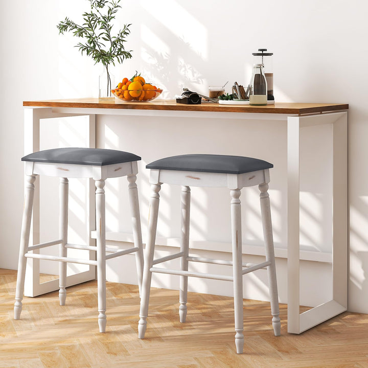 Giantex Bar Stools, 29"/24" Bar Height Saddle Stools w/Padded Seat, Rubber Wood Legs, Footrests &amp; Antiqued Surface