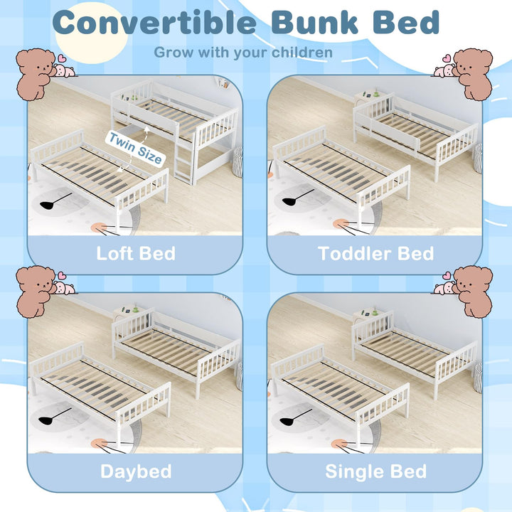 Giantex Wood Bunk Bed Twin Over Twin, Solid Wood Bunk Bed Frame with Ladder &amp; Safety Guardrails