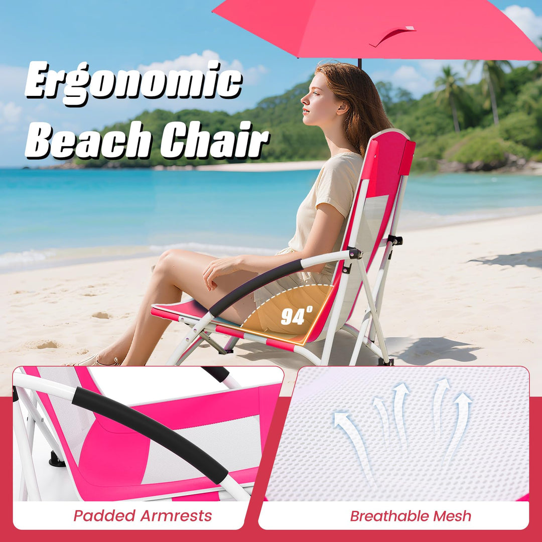 Giantex Low Folding Beach Chair with Detachable &amp; Adjustable Umbrella