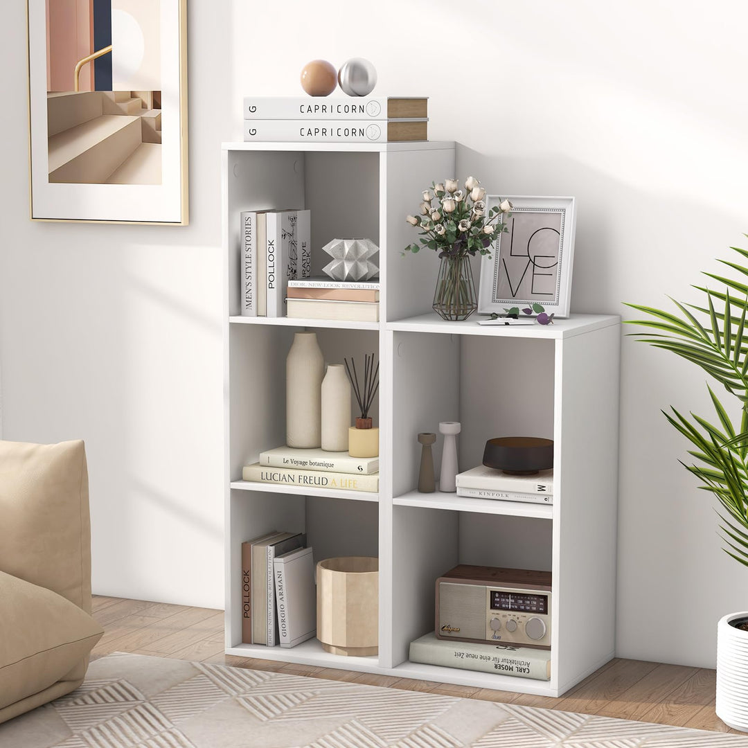 Giantex 3-Cube Bookcase, White Cubby Bookshelf w/Back Guardrail &amp; Anti-Tipping Kits