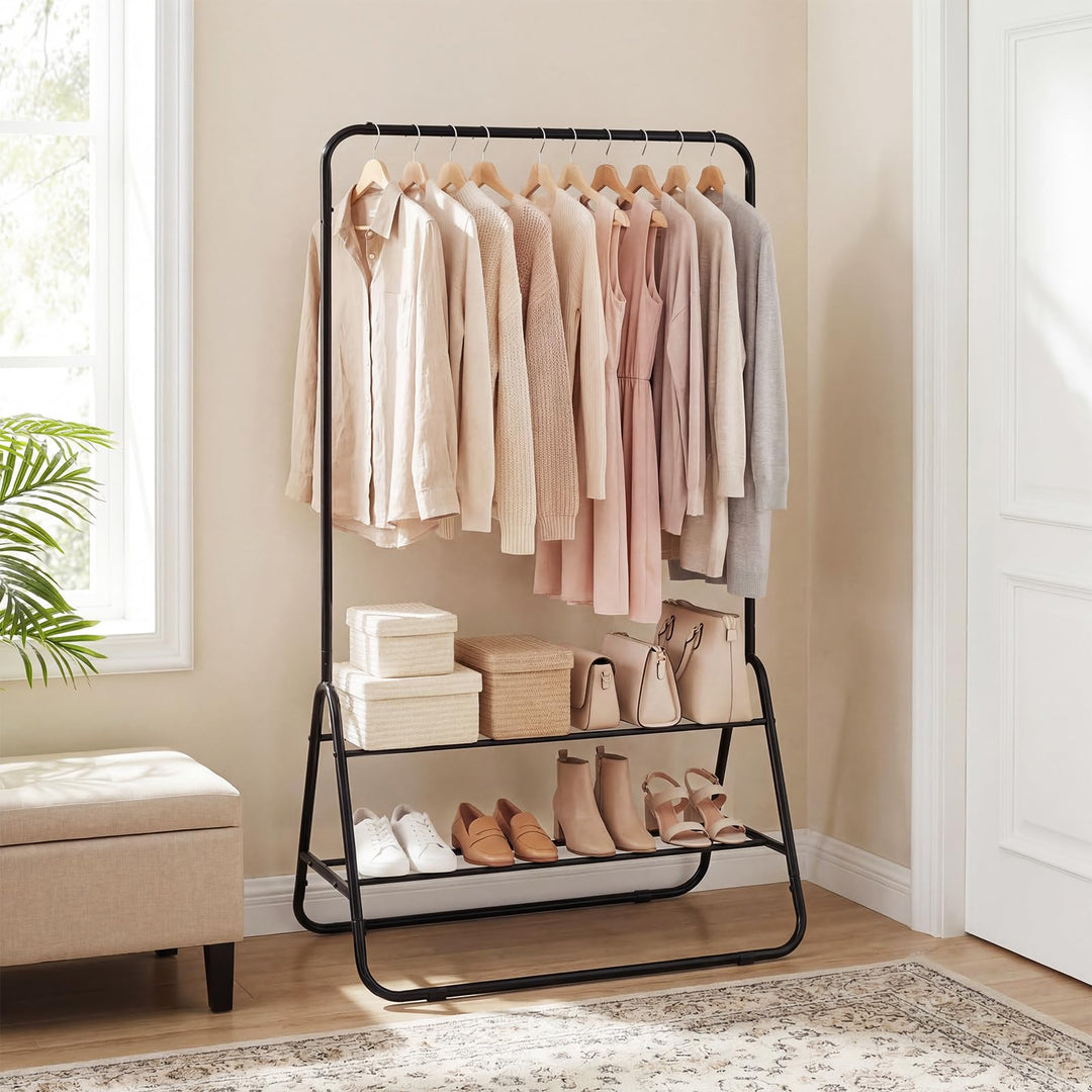 Giantex Heavy Duty Clothes Rack | Metal Garment Rack with Hanging Rod and Storage Shelves