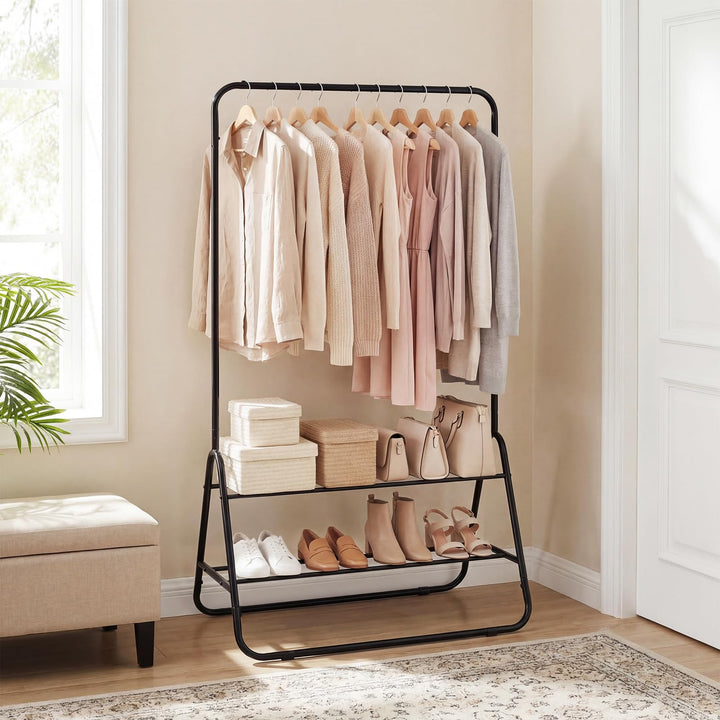 Giantex Heavy Duty Clothes Rack | Metal Garment Rack with Hanging Rod and Storage Shelves