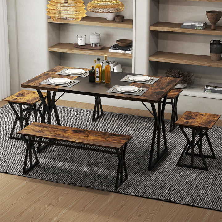 Giantex 55" Kitchen Table with 2 Benches &amp; 2 Stools with X-Shaped Metal Frame
