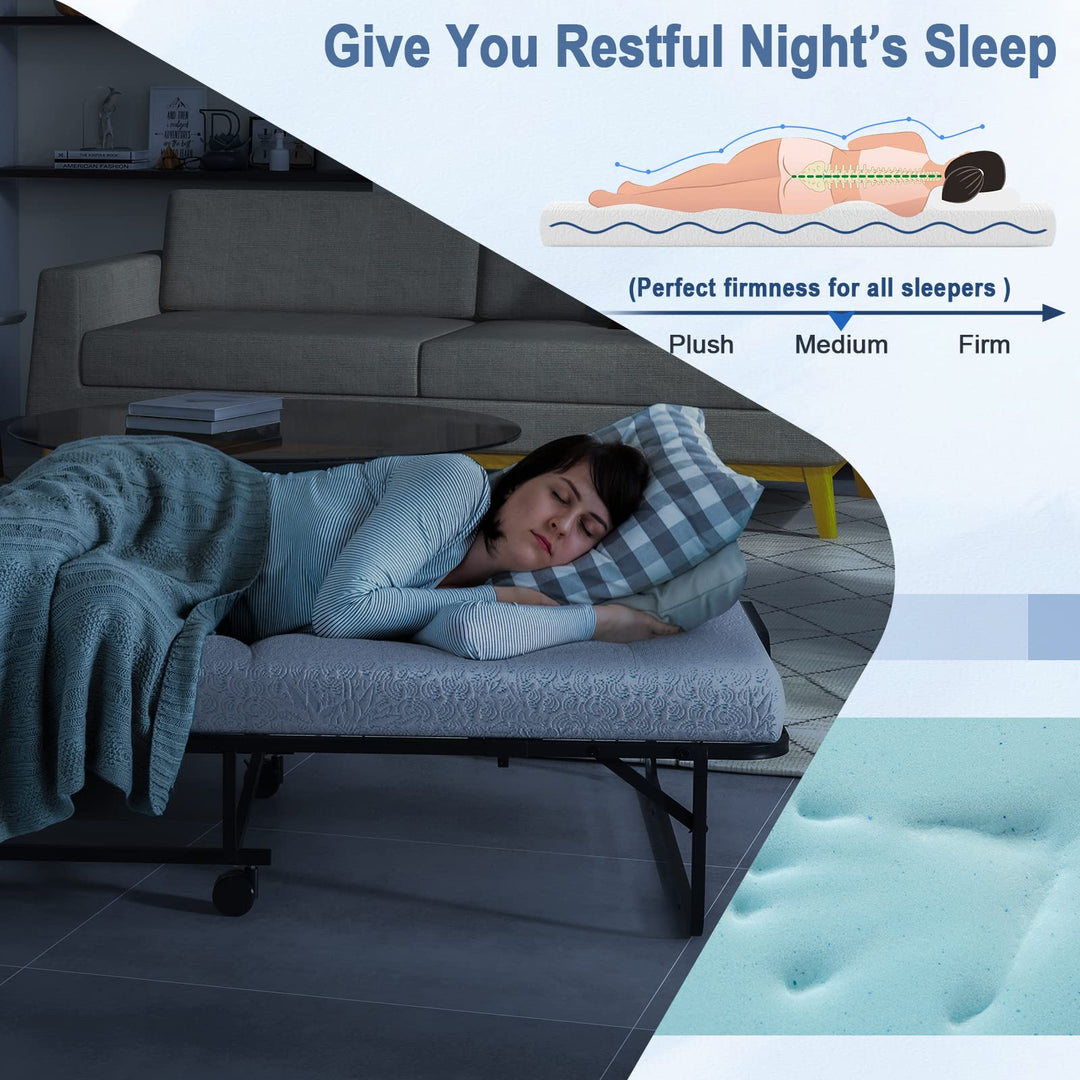Giantex Folding Bed with Mattress for Adults, Twin Size Rollaway Beds for Guest, 75"x 38"