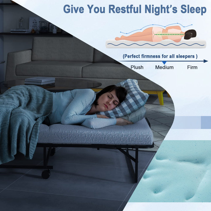 Giantex Folding Bed with Mattress for Adults, Twin Size Rollaway Beds for Guest, 75"x 38"
