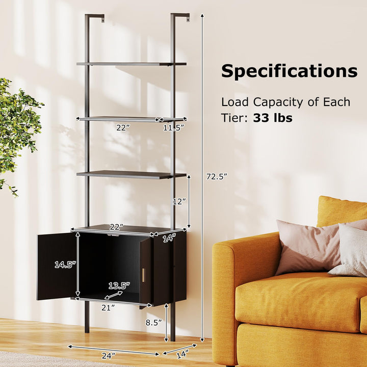 Giantex 5-Tier Wall-Mounted Ladder Shelf 72.5" Tall Bookshelf w/ 2-Door Cabinet