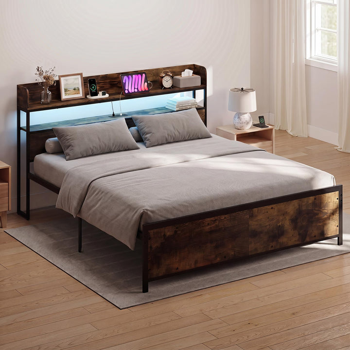 Giantex King Size Bed Frame with Storage Headboard