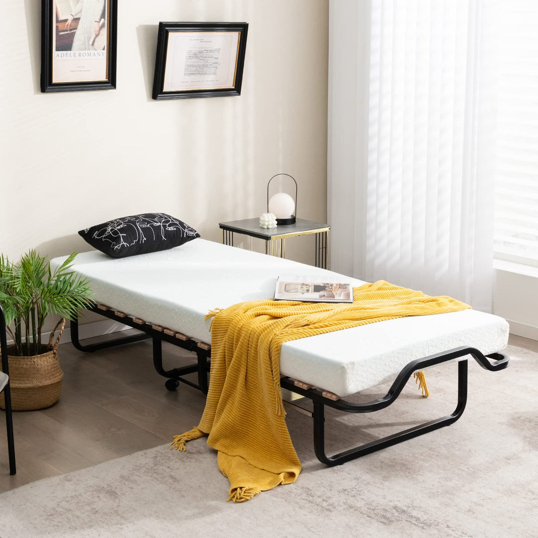 Giantex Folding Bed with 4 Inch Mattress for Adults, Cot Size Rollaway Bed for Guest, 75"x 31"