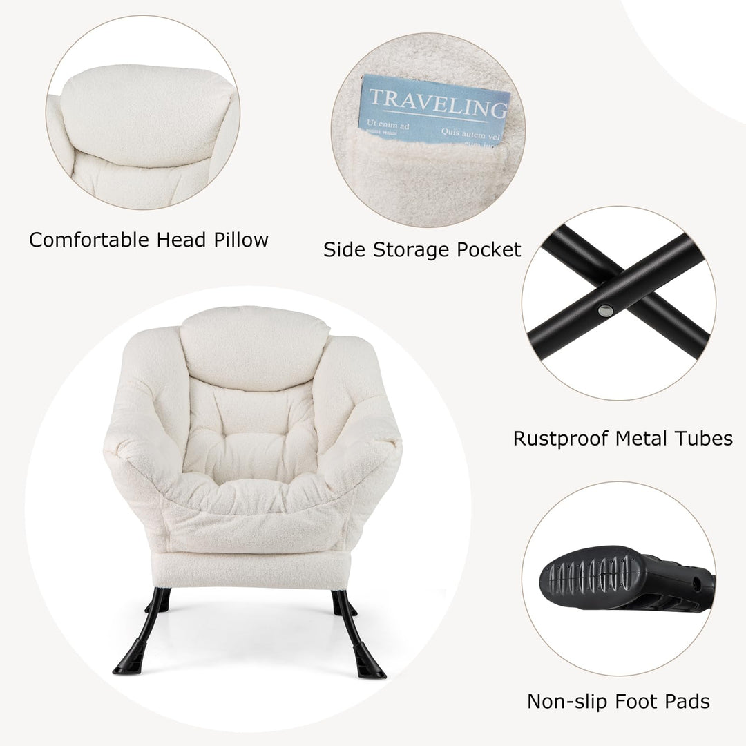 Giantex Set of 1/2 Lazy Chair with Folding Ottoman, Modern Sherpa Accent Chair w/Armrests &amp; Pocket