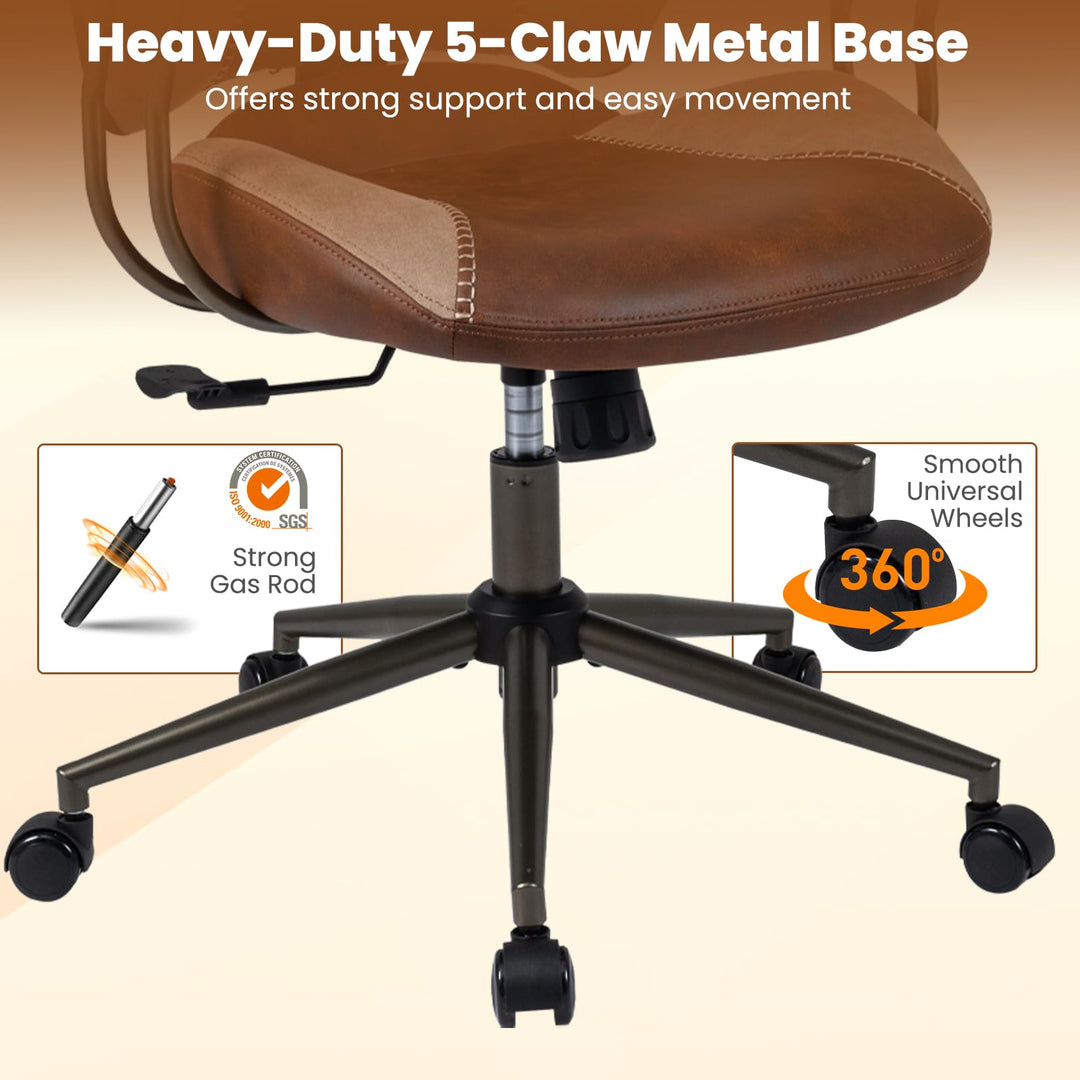 Giantex Ergonomic Mid Century Modern Faux Fur Computer Desk Chair with 2D Headrest