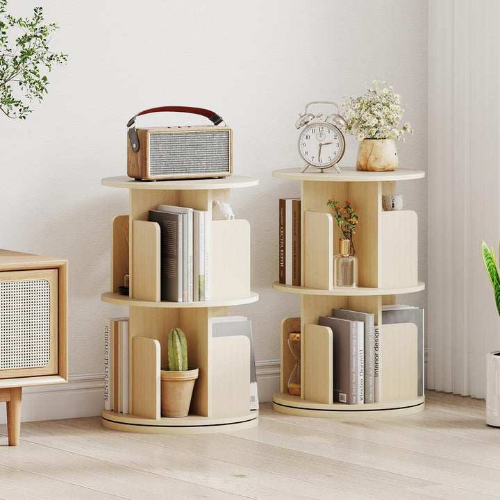 Giantex 2-Tier Rotating Bookshelf 360° Display Rack w/Dividers &amp; Anti-Falling Baffles