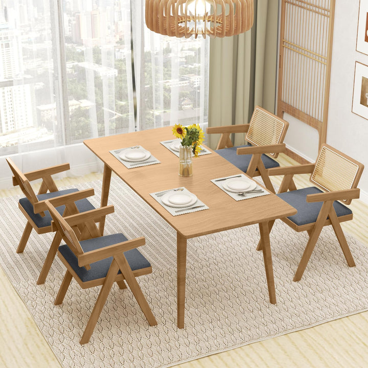 Giantex Rattan Dining Chairs, Leathaire Kitchen Chairs w/Armrests &amp; Padded Cushion