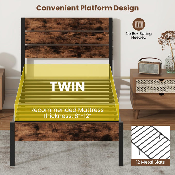 Giantex King/Queen/Full/Twin Size Metal Platform Bed Frame, Industrial Bed Frames with Wood Headboard