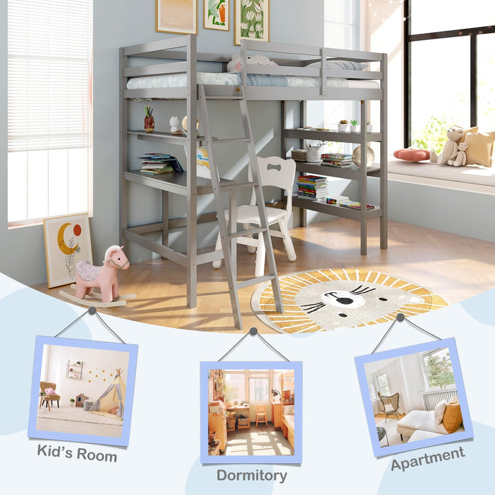 Giantex Loft Bed with Desk &amp; Bookshelves