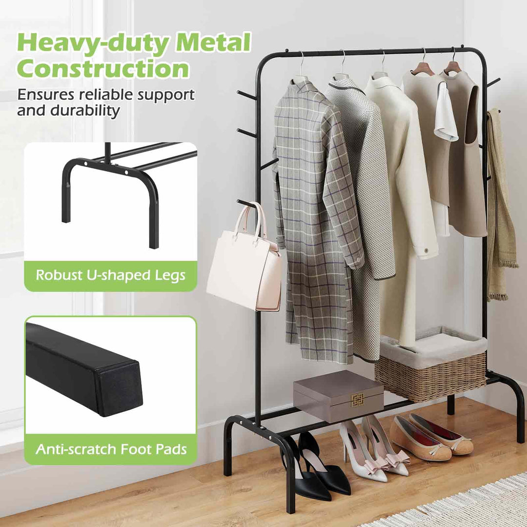Giantex 50" Wide Freestanding Garment Rack with Hanging Rod 8 Hooks &amp; Storage Shelf