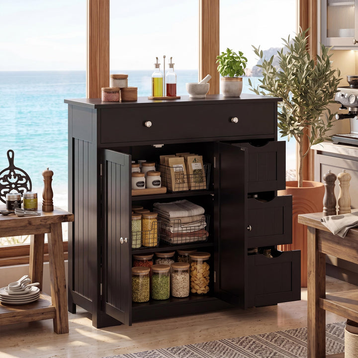 GIANTEX Bathroom Storage Cabinet with 4 Drawers and 2 Doors