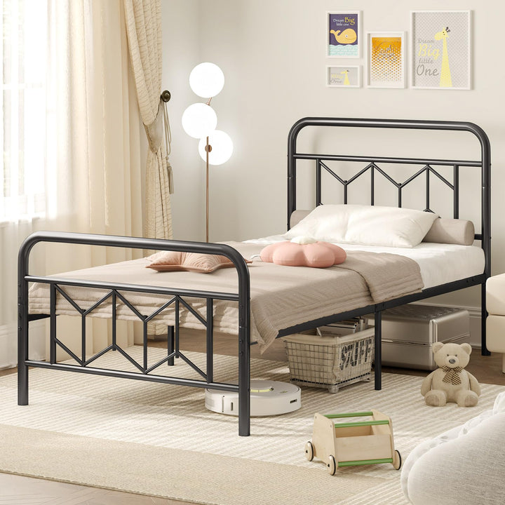 Giantex Metal Twin Bed Frames with Victorian Style Headboard &amp; Footboard, Heavy Duty Slats Support Mattress Foundation