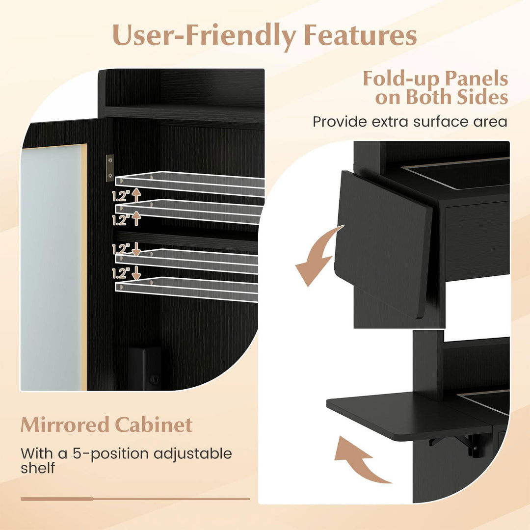 CHARMAID Compact Vanity Desk with Lighted Mirror &amp; Charging Station