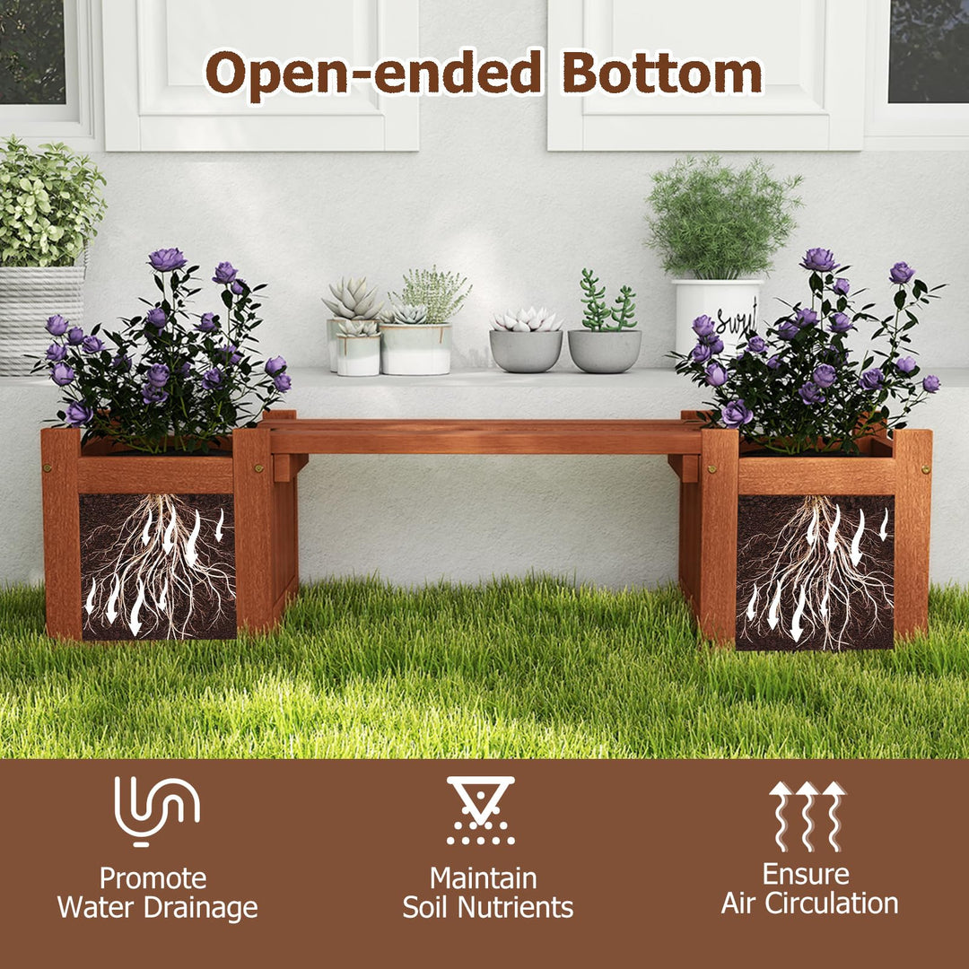 Giantex 2-in-1 Outdoor Bench with 2/4 Planter Boxes Wood with Teak Oil Finish 42"x11"x11.5"