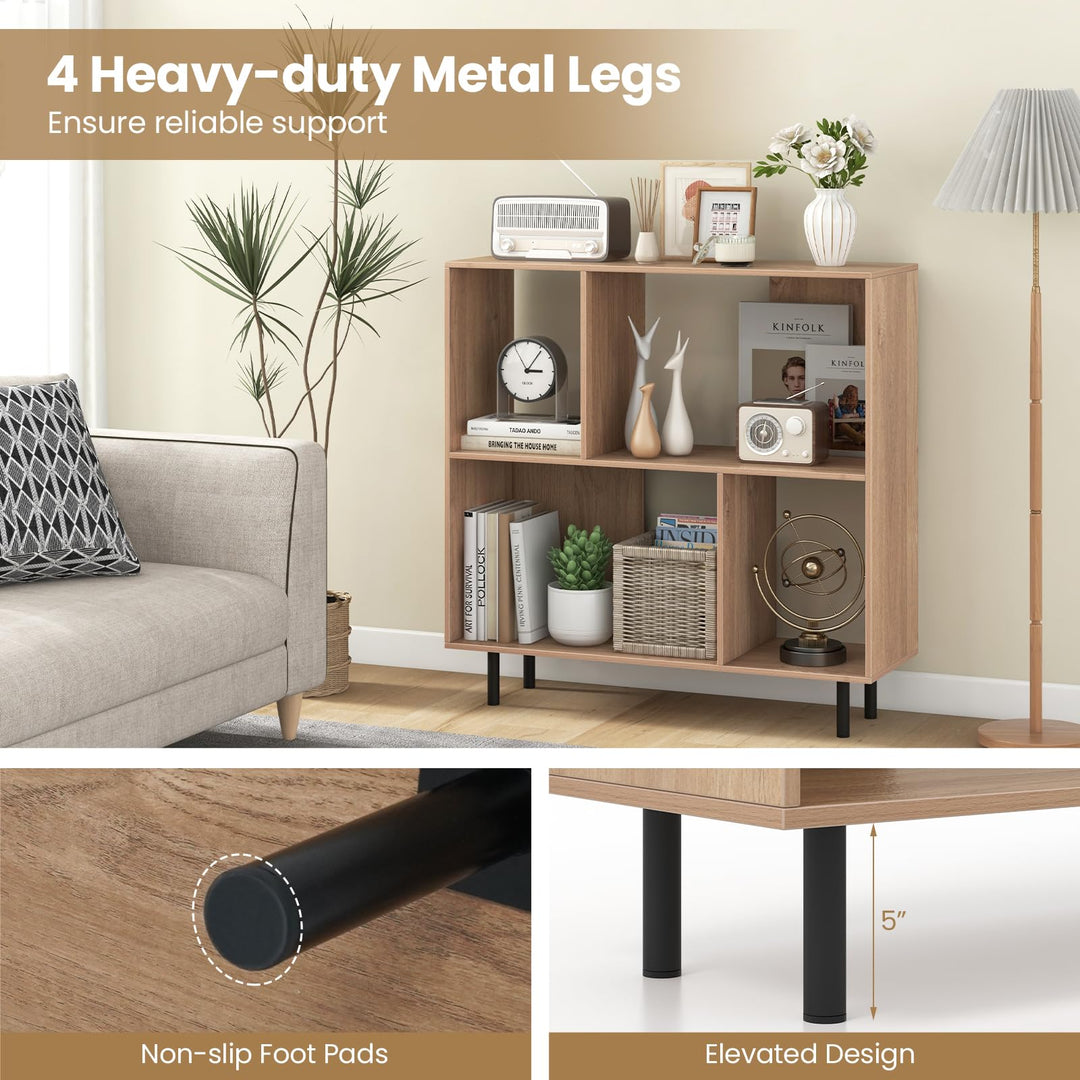 Giantex 3-Tier Bookcase, Modern Cube Bookshelf with 4 Compartments &amp; Metal Legs, Minimalist Freestanding Storage Organizer