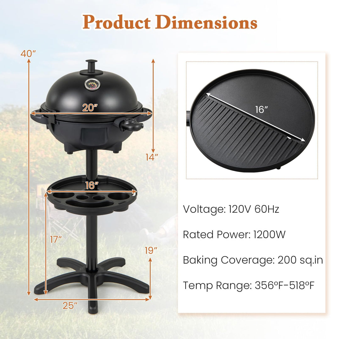 Giantex 1200W Electric BBQ Grills Outdoor Cooking with Lid &amp; Thermometer