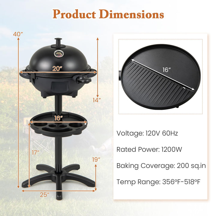 Giantex 1200W Electric BBQ Grills Outdoor Cooking with Lid &amp; Thermometer