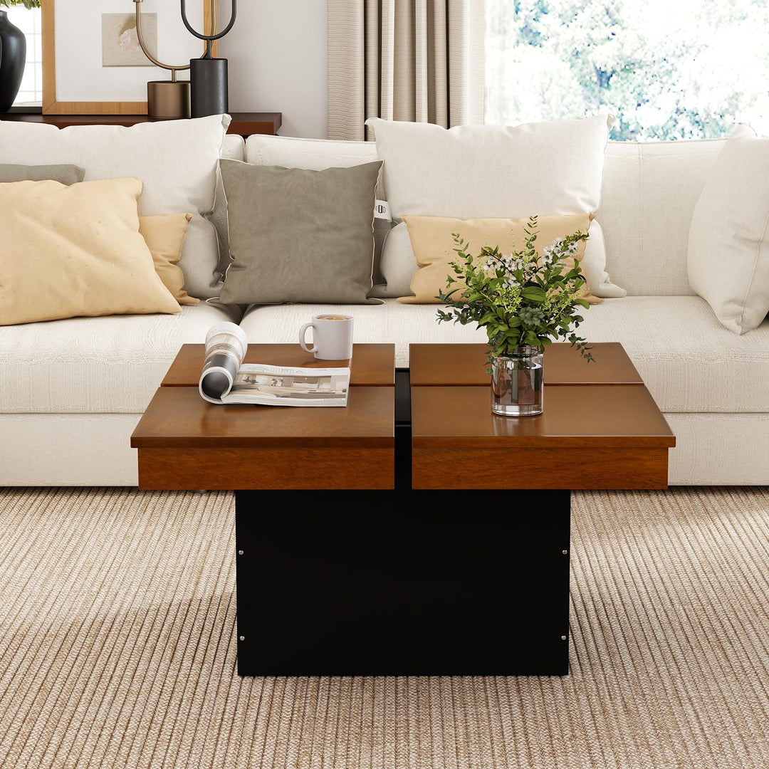 Giantex Square Coffee Table | 31.5 Inch Mid Century Modern Center Table with Solid Wood Veneered Split Top
