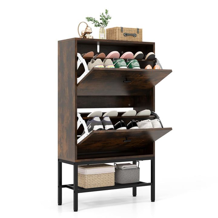 Giantex Shoe Storage Cabinet - Hidden Shoe Organizer with 2 Flip Drawers, Adjustable &amp; Removable Interior Shelves