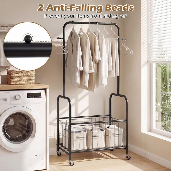 Giantex 35" Clothes Rack with Storage Basket &amp; Lockable Wheels