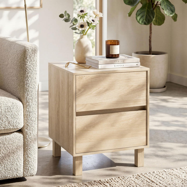Giantex Modern Wood Night Stand w/2 Storage Drawers (1/2)