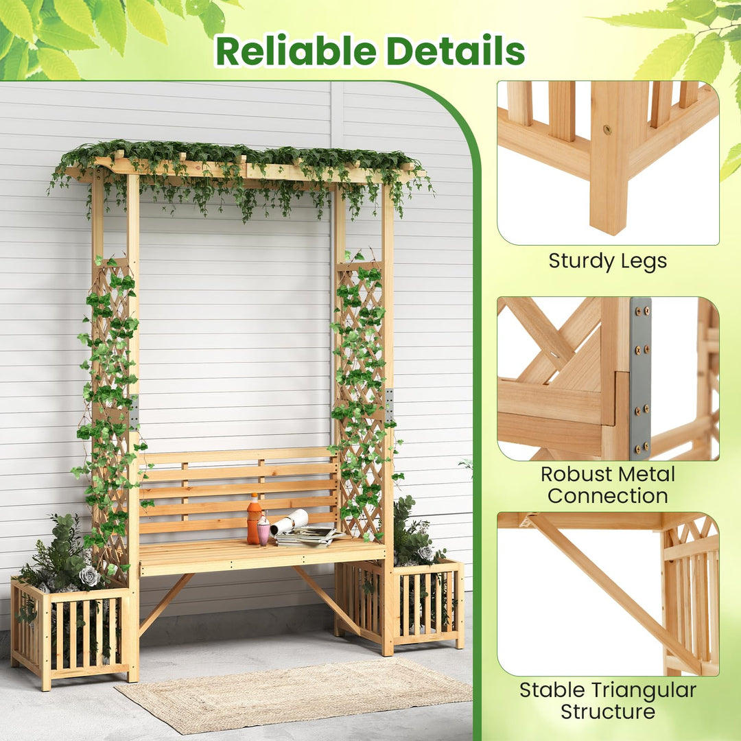 Giantex Outdoor Bench with Garden Arbor &amp; 2 Planter Boxes