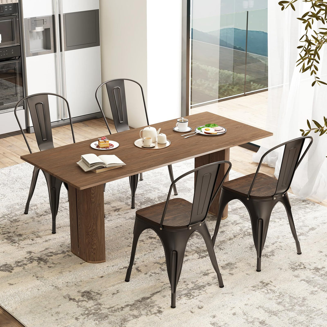 Giantex Metal Dining Chairs Set of 4, Stackable Kitchen Chairs with Wood Seat &amp; Removable Backrest